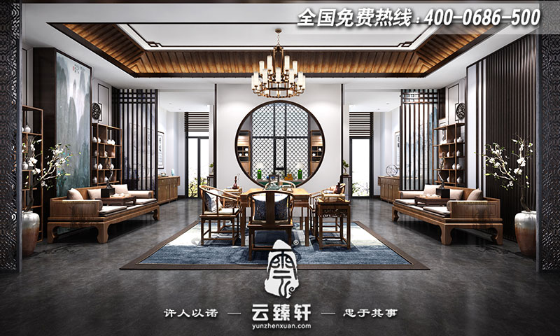 新中式茶空間會所正廳裝修效果圖