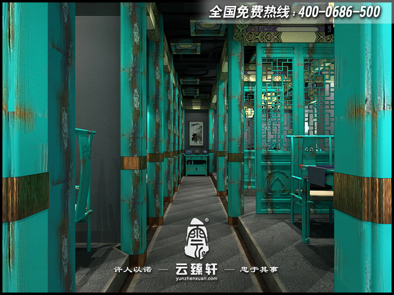 中式茶樓走廊設計裝修圖片